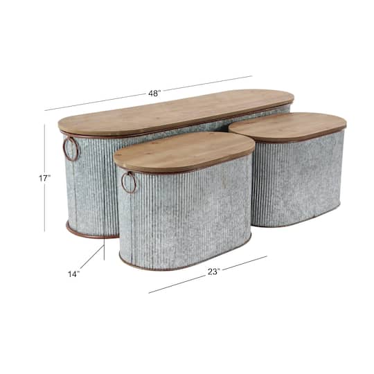 Set of 3 Brown Metal Farmhouse Storage Bench, 23", 48"